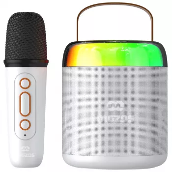 MOZOS MK Microphone karaoké blanc avec haut-parleur Bluetooth