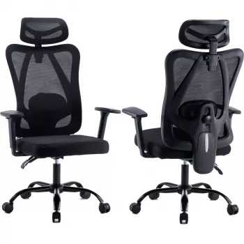 Chaise de bureau ergonomique MOZOS ERGO-X avec soutien lombaire et appui-tête réglables, noire