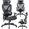 MOZOS ERGO-R Chaise de bureau ergonomique avec dossier en mesh, soutien lombaire réglable, capacité 120 kg, noire