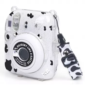 LOVEINSTANT Étui pour Fujifilm Instax Mini 12 - motif vache pailleté avec autocollants et poche photo