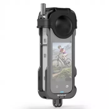 Coque de protection à monture cadre PULUZ avec 2x supports de griffe froide et cache-objectif pour Insta360 X4 (PU981B)