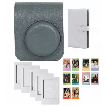 Kit 4 en 1 LOVEINSTANT : coque de protection, album photo (96 photos), cadres et autocollants pour Fujifilm Instax Mini 41 - gris