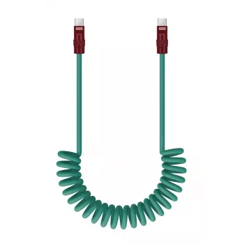 Câble USB-C vers USB-C Newell 100W, 1,5 m, silicone, spiralé, vert-bordeaux