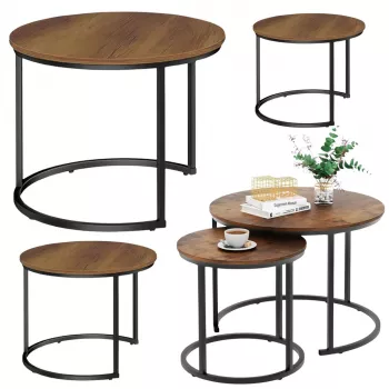 Ensemble de 3 tables basses rondes LEAN 3 en 1, vintage, bois naturel, 51 cm, 40 cm, 30 cm