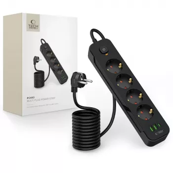 TECH-PROTECT PCL4X3 Multiprise longue 2 USB & 1 Type-C & 4 prises 200cm Noir