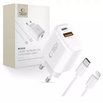 TECH-PROTECT NCA30 Chargeur 2 ports PD 30W / QC3.0 + câble Lightning Blanc