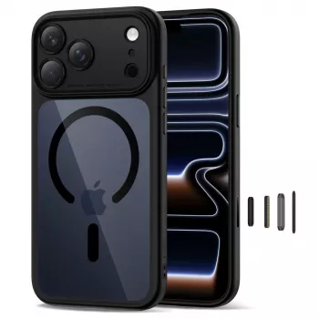 Coque arrière hybride TECH-PROTECT MagPeak MagSafe pour Apple iPhone 17 Pro Max, noir/transparent