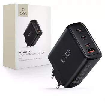 TECH-PROTECT NC140W-GAN Chargeur réseau 4 ports PD 140W / QC3.0 noir