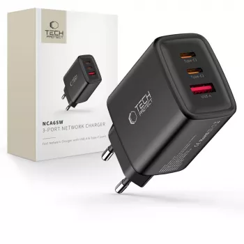 TECH-PROTECT NCA65W-GAN Chargeur réseau 3 ports PD 65W / QC3.0 noir
