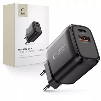 TECH-PROTECT NCA65W-GAN Chargeur réseau 2 ports PD 65W / QC3.0 noir
