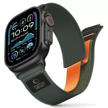 Bracelet TECH-PROTECT NYLON ELITE pour Apple Watch 8 / 9 / 10 / 11 / SE / ULTRA (44 / 45 / 46 / 49 mm), vert/orange
