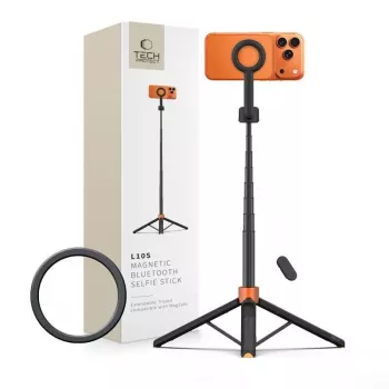 Tech-Protect L10S Trépied perche à selfie Bluetooth MagSafe, orange/noir