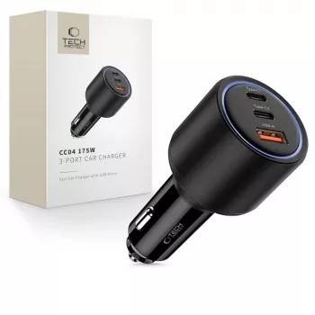Chargeur de voiture TECH-PROTECT CC04 3 ports PD 175W, noir