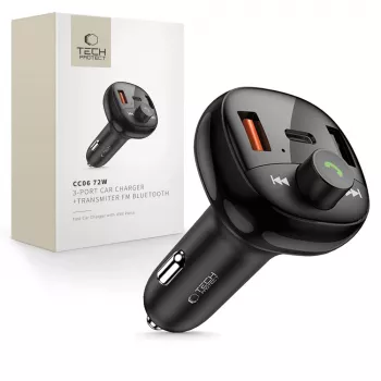 TECH-PROTECT CC06 Chargeur de voiture 3 ports PD 72W + transmetteur FM Bluetooth noir