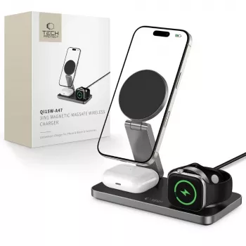 TECH-PROTECT QI15W-A47 chargeur sans fil magnétique MagSafe 3IN1 noir