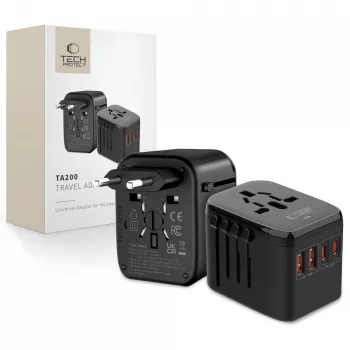 TECH-PROTECT TA200 Adaptateur de voyage EU / UK / US / AU noir