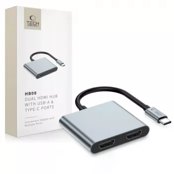 TECH-PROTECT HB08 Adaptateur hub 4-en-1 USB-C + USB 2.0 + 2x HDMI 4K 60Hz Gris sidéral