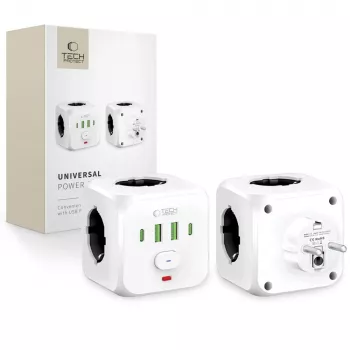 TECH-PROTECT PCL3X4 Multiprise 3 prises Schuko 2 USB-A 2 USB-C 2 m Blanc