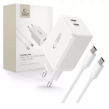 TECH-PROTECT NC45W-GAN Chargeur secteur 2 ports PD 45W + câble Type-C Blanc