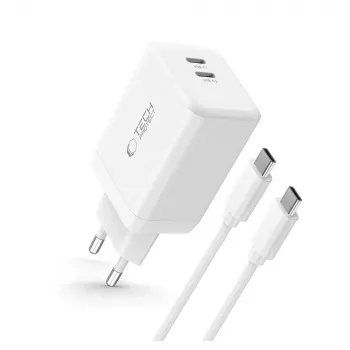 TECH-PROTECT NC45W-GAN Chargeur secteur 2 ports PD 45W + câble Type-C Blanc
