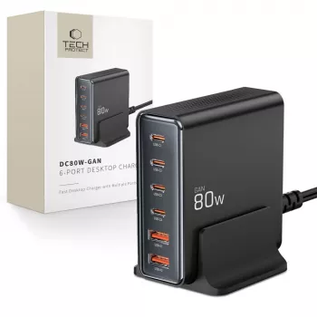 Chargeur USB-C GaN 80W 6-PORT Tech-Protect DC80W-GAN noir