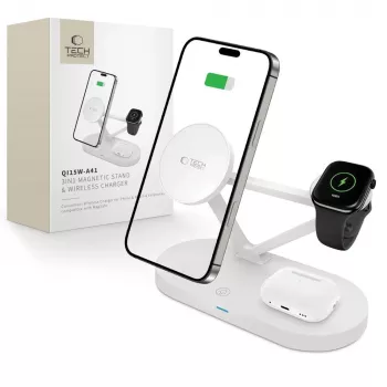 Station de charge sans fil MagSafe 3IN1 Tech-Protect QI15W-A41 blanche