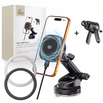 TECH-PROTECT V20 ARCTICBOOST support de voiture magnétique MagSafe pour tableau de bord et grille d'aération avec chargeur sans fil 25W Qi2.2 noir