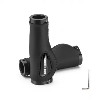 ROCKBROS Poignées de vélo en cuir microfibre noires 130 mm double verrouillage ergonomiques VTT route
