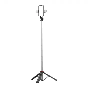 HURTEL Perche à selfie WC13YDS trépied télescopique 1,3 m avec double éclairage LED et support de téléphone - Noir