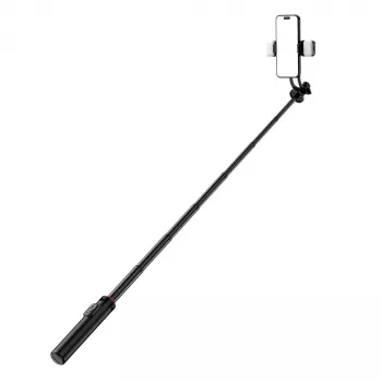 WOZINSKY Perche à selfie WC12YDS trépied télescopique 1,3 m en alliage d'aluminium avec double éclairage LED et support de téléphone - Noir