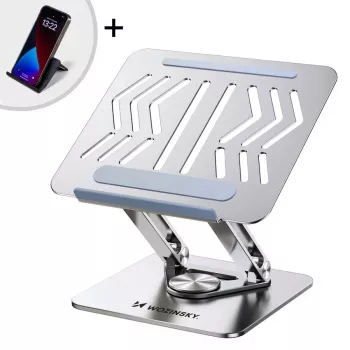 Wozinsky Support d'ordinateur portable 360° argenté avec support de téléphone