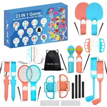 Kit d'accessoires famille HURTEL 23 en 1 pour Nintendo Switch 2 - ensemble orange et bleu