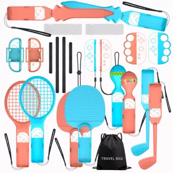 Kit d'accessoires famille HURTEL 23 en 1 pour Nintendo Switch 2 - ensemble orange et bleu