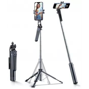 Perche à selfie Wozinsky WC1Y70S Trépied télescopique 1,7 m avec support téléphone - Noir