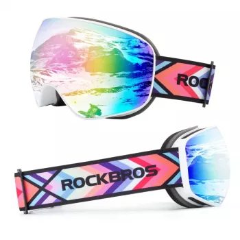 ROCKBROS SP284 Kids Ski Goggles - Matte White Frame, Grey PC Lens with Pink Cherry Blossom Mirror