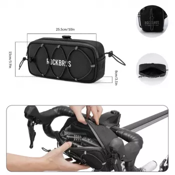 Sacoche de guidon de vélo imperméable Rockbros TL001 Road to Sky 1,9 L – noire