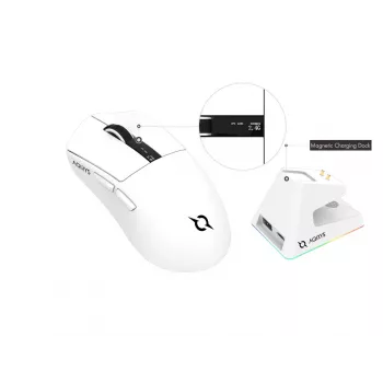 AQIRYS Zephyr souris gaming sans fil, 2,4 GHz + Bluetooth, 26000 DPI, blanche