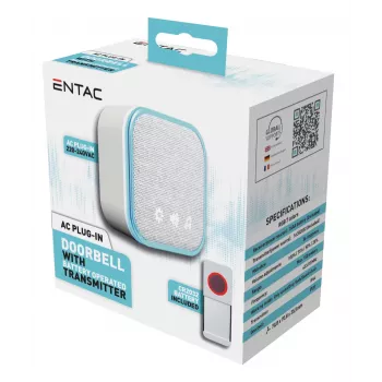 ENTAC Wireless Doorbell AC Plug-in IP44 Transmitter with 1x CR2032 Battery