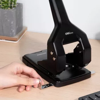 Deli EXEED Hole Punch Black - 20 Sheet Capacity, 2 Holes, 6 mm, Metal Body