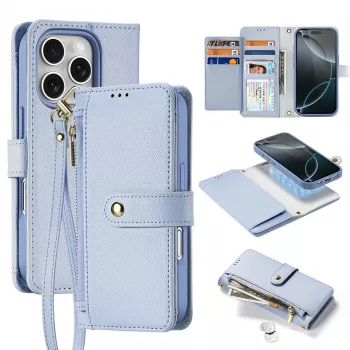 DUXDUCIS Lawa étui en cuir pour iPhone 16 Pro Max avec portefeuille magnétique amovible - bleu