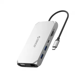 Station d'accueil USB-C ORICO XCR 12-en-1 avec 2x HDMI 4K 60Hz, VGA, USB-A 3.1, USB-C PD 100W, Gigabit Ethernet, SD/microSD, Audio - Gris