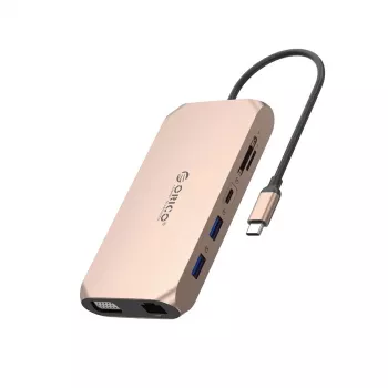 Station d'accueil USB-C ORICO XCR 12-en-1, 2x USB-A 3.1, 1x USB-A 2.0, 1x USB-C PD 100W, 1x USB-C 3.1, 2x HDMI 2.0 4K 60Hz, 1x VGA 1080p, 1x SD 3.0, 1x microSD 3.0, 1x RJ45 Gigabit Ethernet, 1x Audio CTIA 3.5mm, Or rose