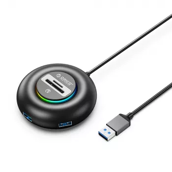 Hub USB-A 3.0 4 ports ORICO YXR4 RGB avec lecteur de cartes SD et microSD, câble 1,8 m, noir