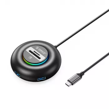 Hub USB-A 3.0 4 ports ORICO YXR5-C3 RGB avec lecteur de cartes SD et microSD, câble 1,8 m, noir