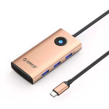 Station d'accueil USB-C ORICO PW11 6-en-1, 3x USB-A 3.0, 1x USB-C PD 100W, 1x HDMI 4K 30Hz, 1x RJ45 2.5G Ethernet, Or rose