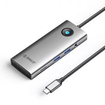 Station d'accueil USB-C ORICO PW11 8-en-1, 2x USB-A 3.0, 1x USB-C PD 100W, 1x HDMI 4K 60Hz, 1x microSD/SD, 1x RJ45 Gigabit Ethernet, 1x Audio 3.5mm, gris