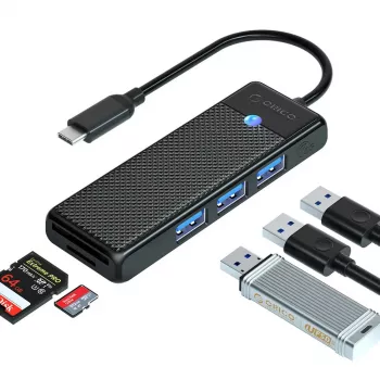 Hub USB 3.0 ORICO PAPW3AT-U3 4 ports avec lecteur de cartes SD/MicroSD, câble 1,8m, noir