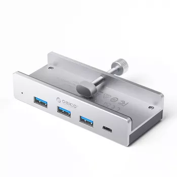 Hub USB-C ORICO MH4PC à pince, 3x USB-A 3.0 + 1x USB-C 3.0, argent