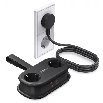 Multiprise ORICO AP3 65W GaN 6-en-1 avec 2 prises AC, 2 ports USB-A et 2 ports USB-C, câble 1,5 m, noir