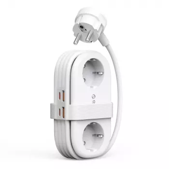 Multiprise ORICO AP3 65W GaN 6-en-1 avec 2 prises AC, 2 ports USB-A et 2 ports USB-C - Blanc